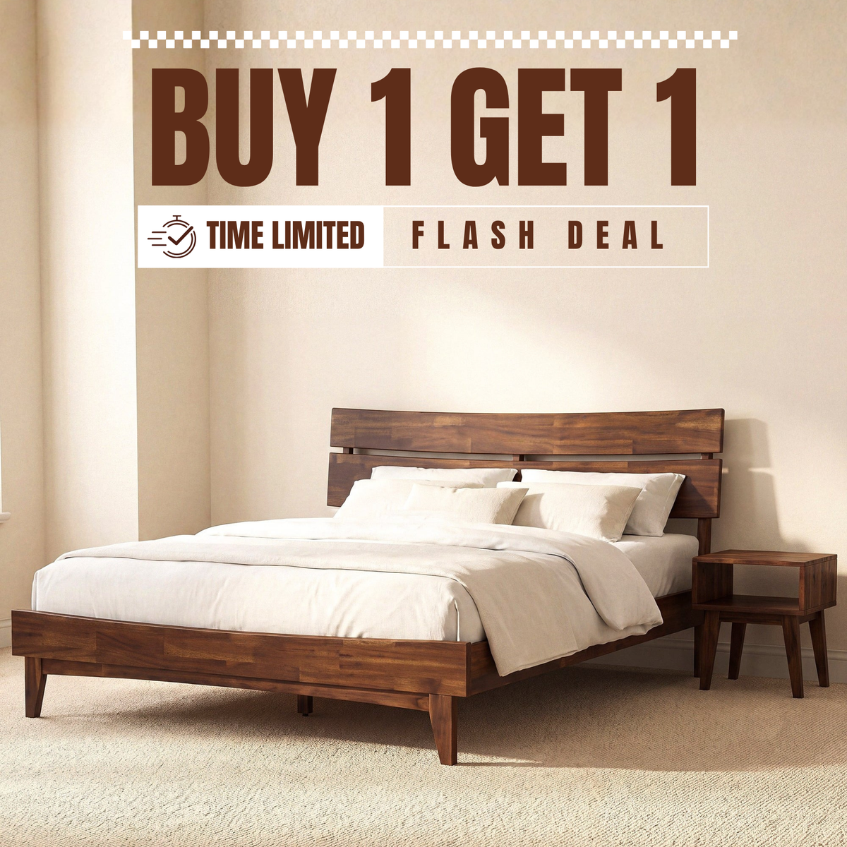 Aurora Solid Wood Bed Frame & Nightstand