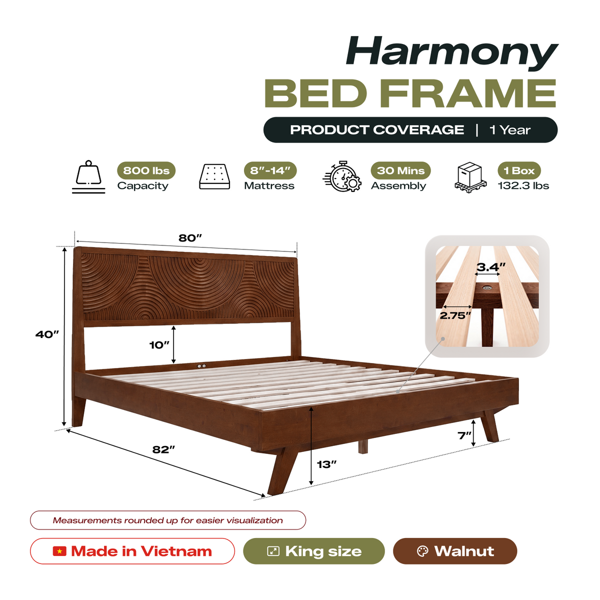 Harmony Solid Wood Bed Frame