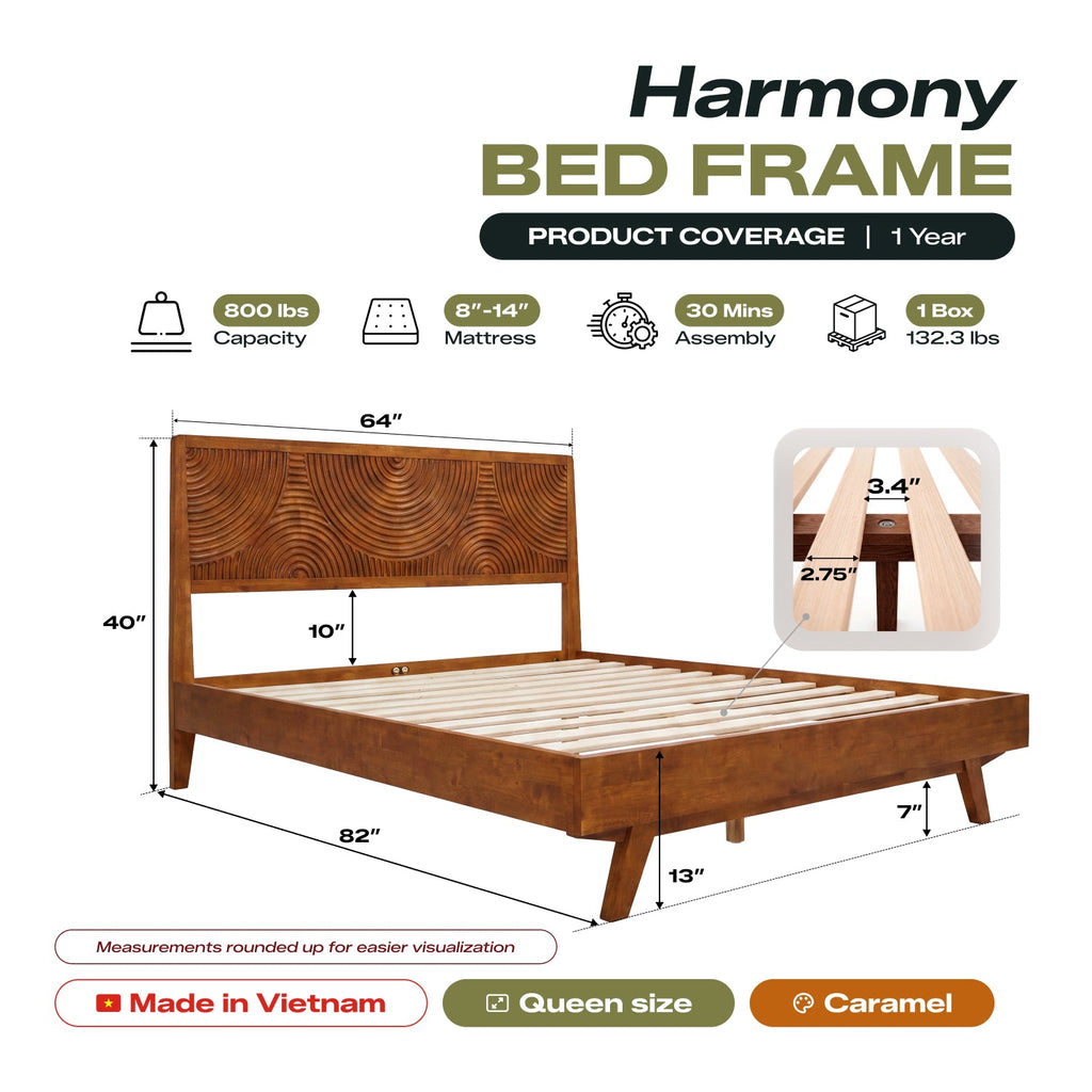 Harmony Solid Wood Bed Frame