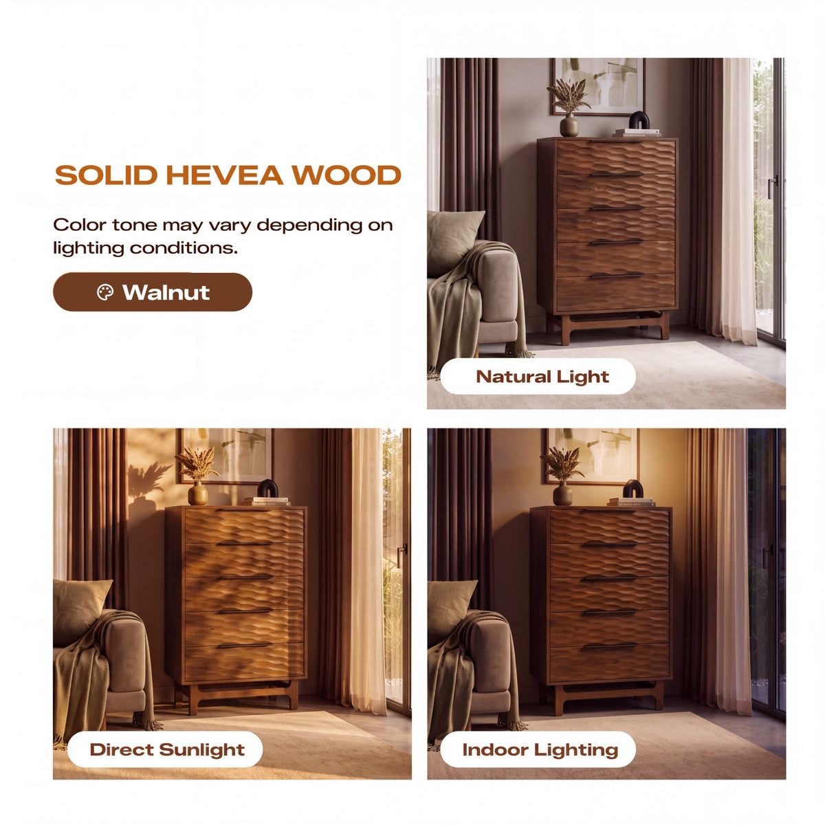 Elara Solid Wood Dresser with 5 Drawers