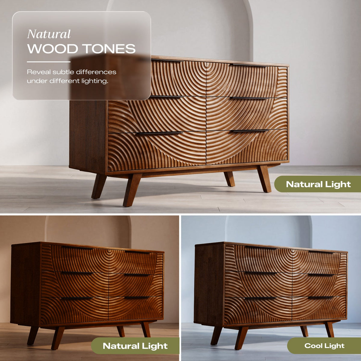 Harmony Solid Wood Dresser with 6 Drawers